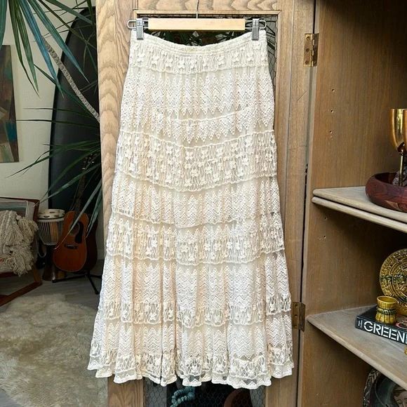 Multiples Cream Lace Tiered Maxi Skirt - Picture 2 of 11
